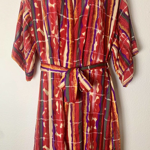 VTG R MICHAEL ALAN Women Robe Size M Kimono Retro Multicolor Belted Chiffon - Picture 3 of 11
